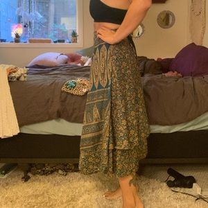 Real Silk Wrap Skirt Teal and Yellow designs